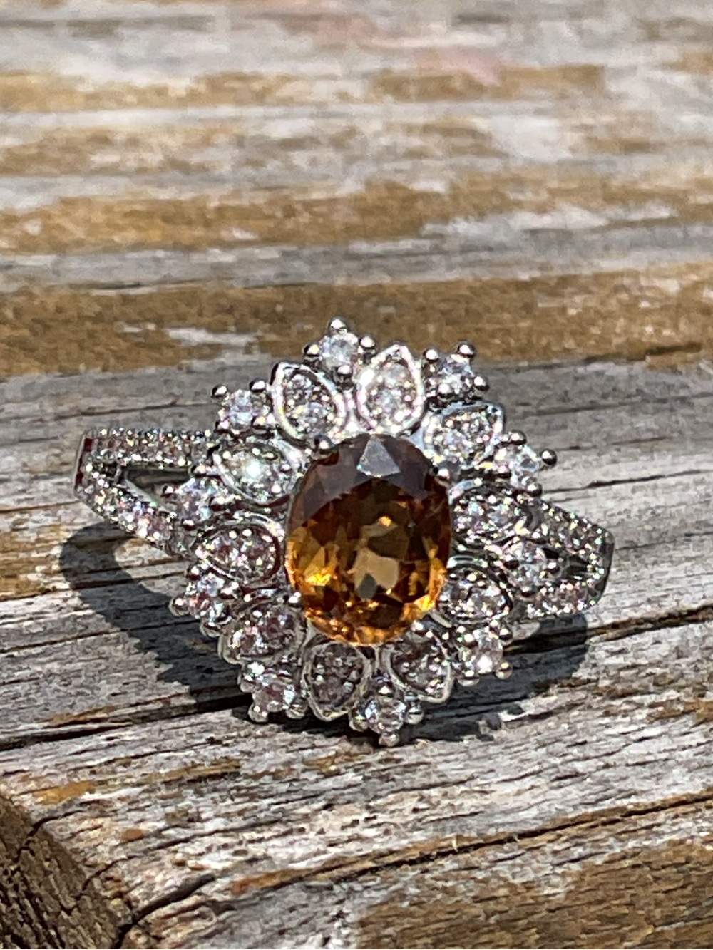 Dark Yellow Topaz Silver Ring 7